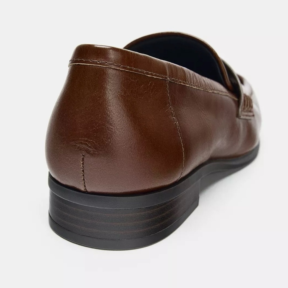 NWT Zara Brown Leather Loafers size 9/40 - Picture 7 of 7